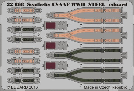 Eduard 32868 1/32 Aircraft- USAAF Steel Fighter WWII Seatbelts (Painted)