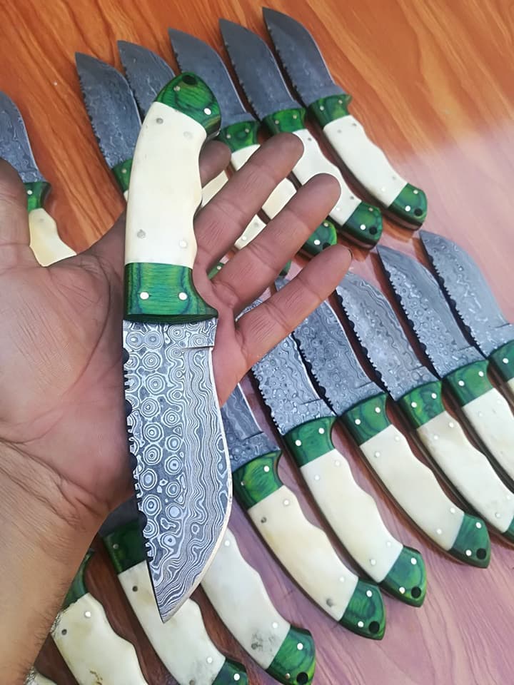 Custom Handmade Raindrop Damascus Steel Hunting Skinning Camping Knives