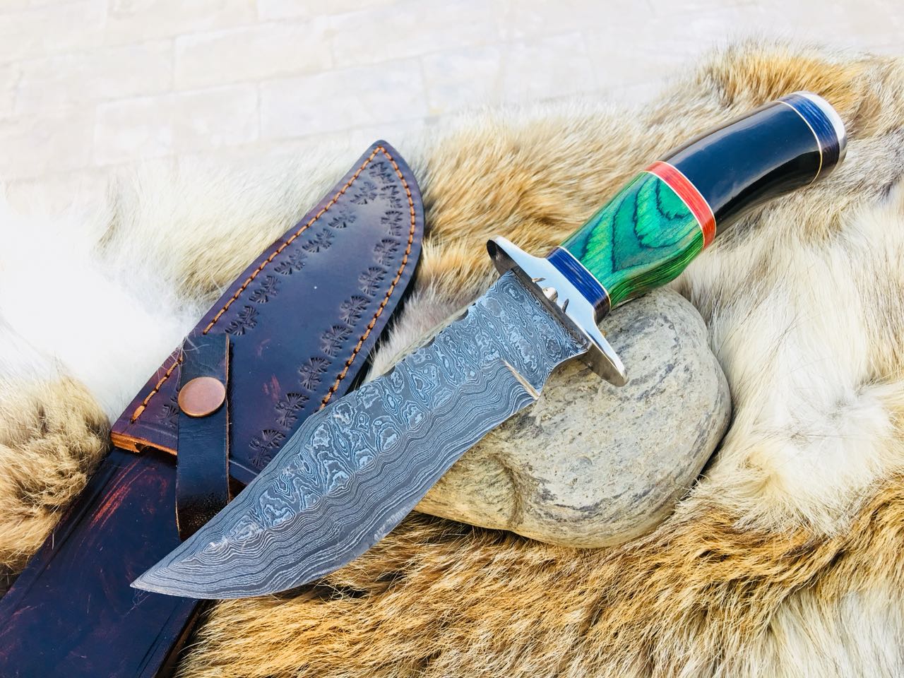 Custom Handmade Hunting Knife with Damascus Steel Blade