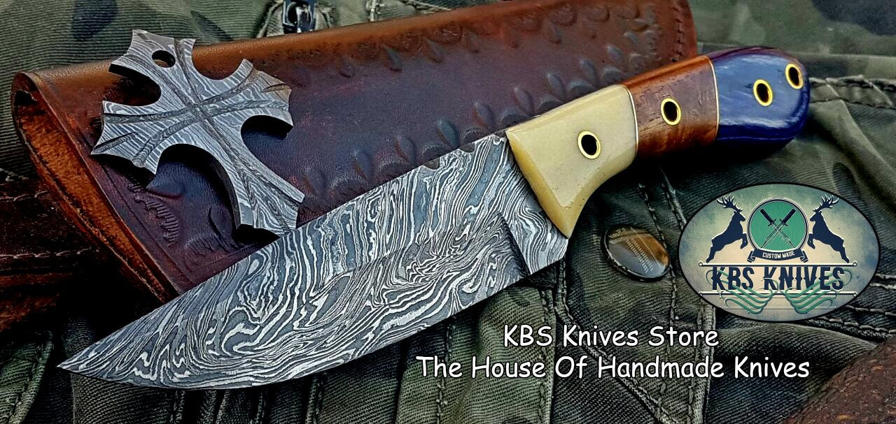 Custom Handmade Damascus Steel Hunting Skinning Knife