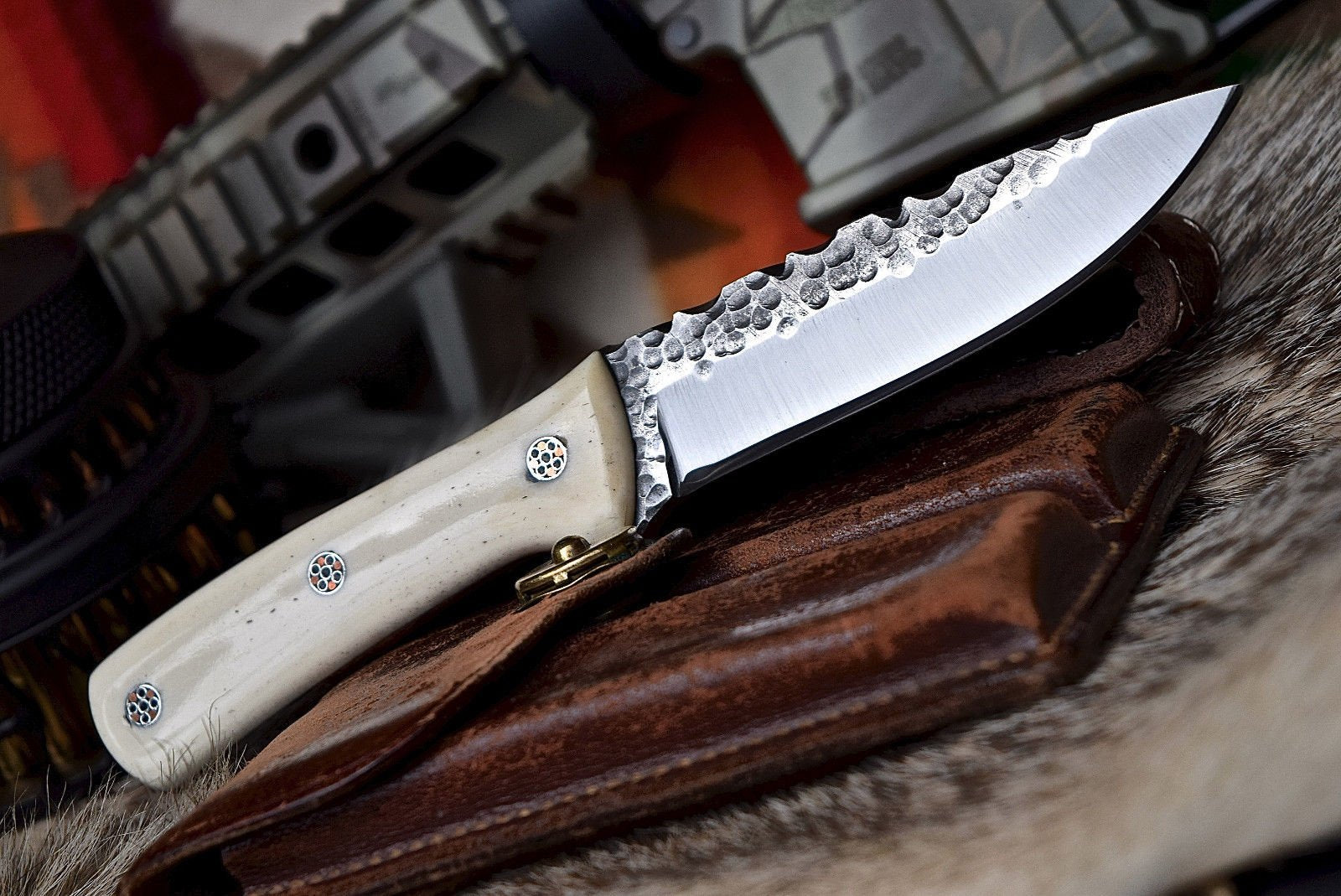 Damascus steel hand forged EDC knife