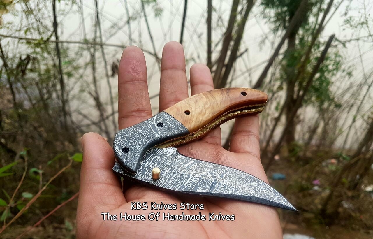 Custom Handmade Damascus Steel Blade EDC Folding Pocket Knife