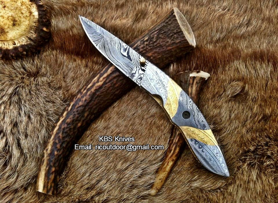 Everyday Carry Hand Engraved Damascus Steel Folding Pocket Knife with Steel & Brass Handle – The MasterCraft