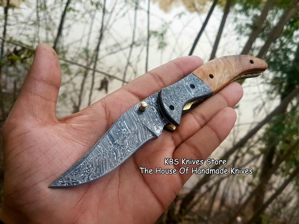 Custom Handmade Damascus Steel Blade EDC Folding Pocket Knife