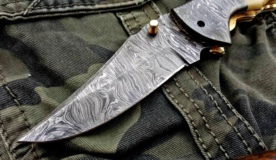 Custom Handmade Damascus Steel Folding Pocket Knife