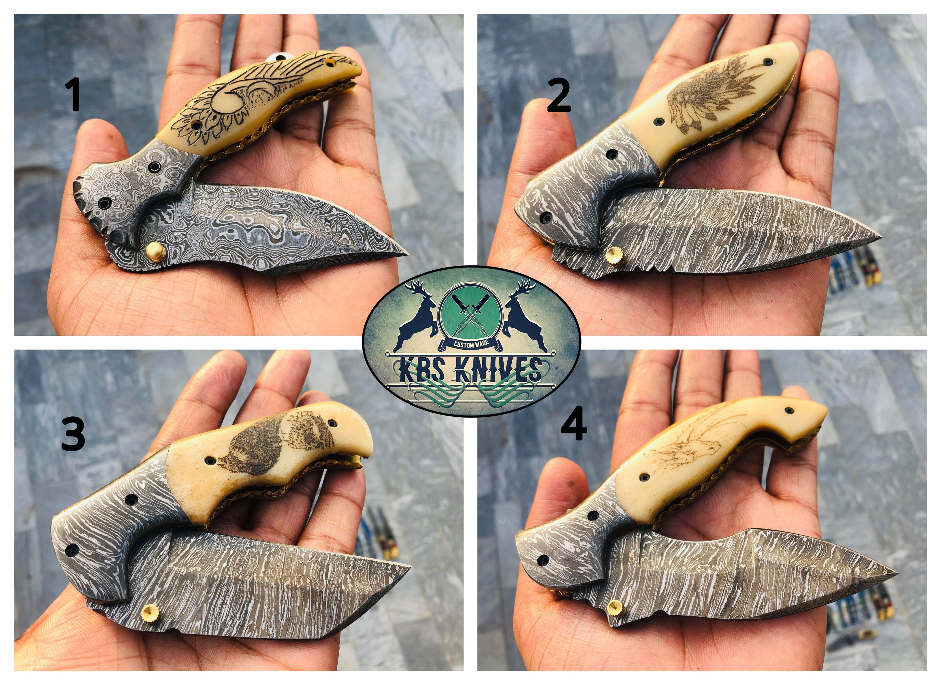 Custom Handmade Damascus Blade EDC Folding Knives
