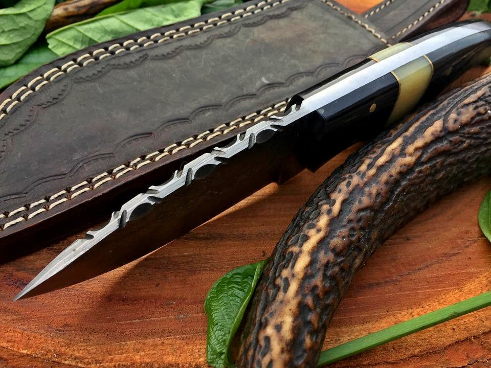 Custom Handmade Raindrop Damascus Steel Hunting Skinning Knife