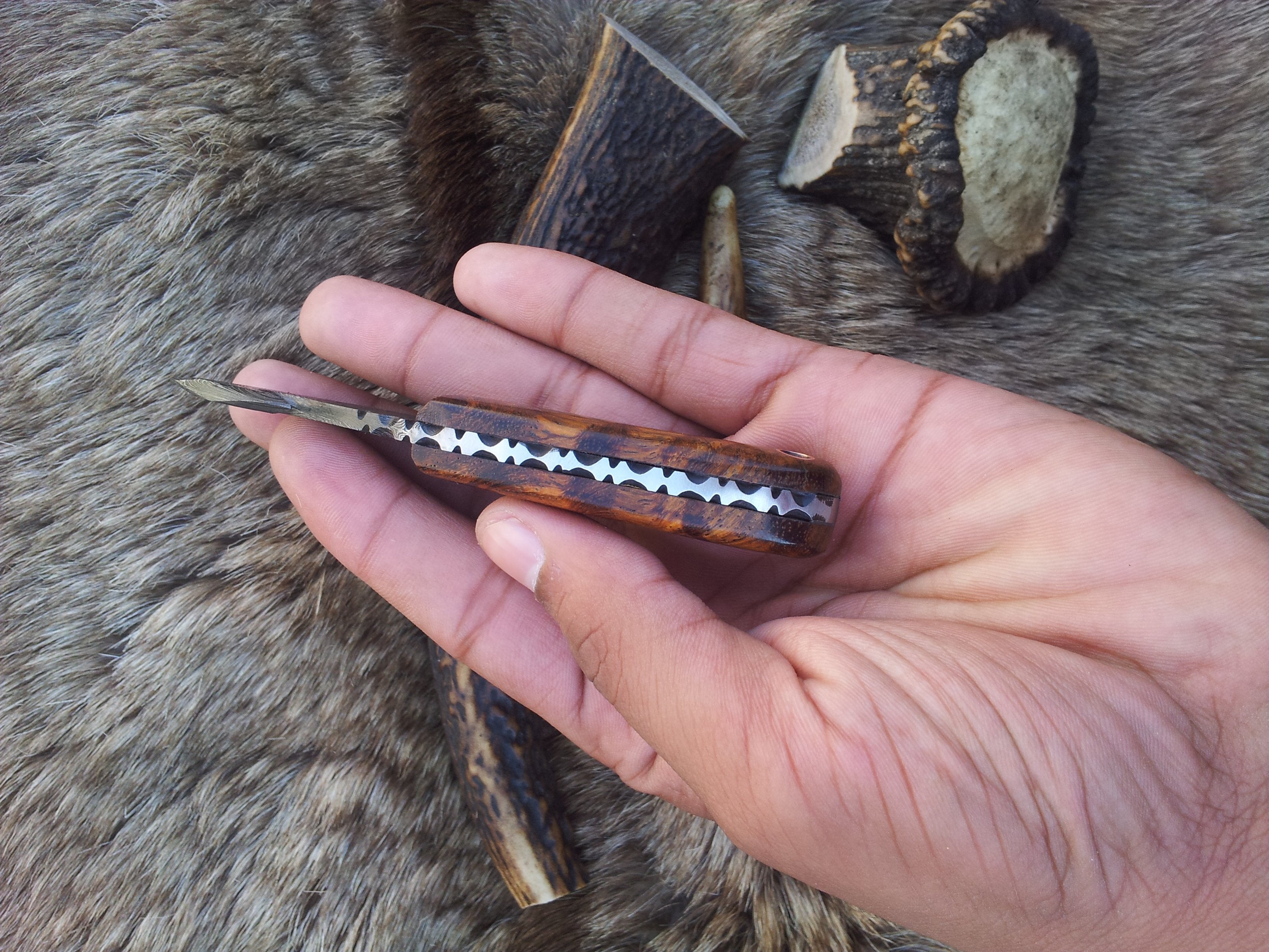 Mini Guthook Knife - Custom Damascus Steel Blade & Rosewood Handle