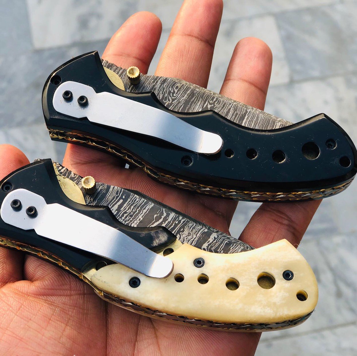 Custom Handmade Damascus Blade EDC Folding Pocket Knife With Pocket Clip