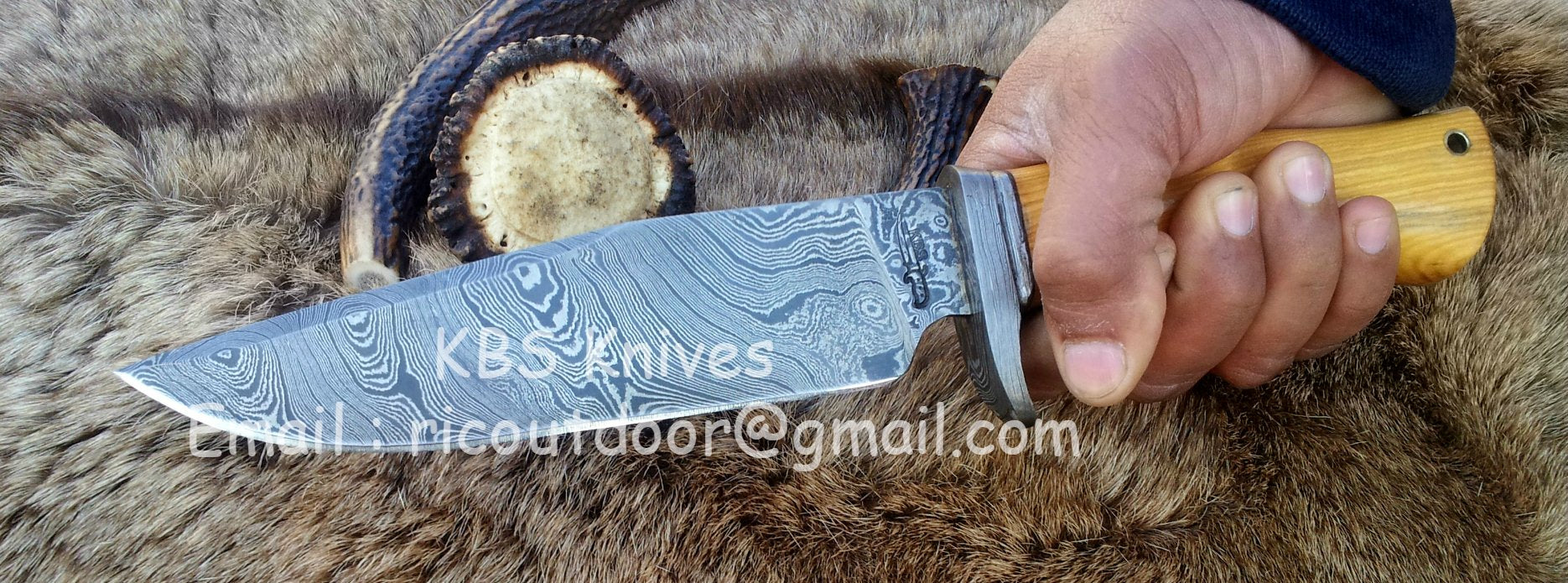 Custom Handmade Damascus Hunting Knife | Olivewood Handle with Damascus Guard | 12 Inches | Leather Sheath | KBS Knives