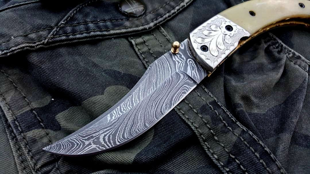 Custom Handmade Damascus Steel Folding Pocket Knife