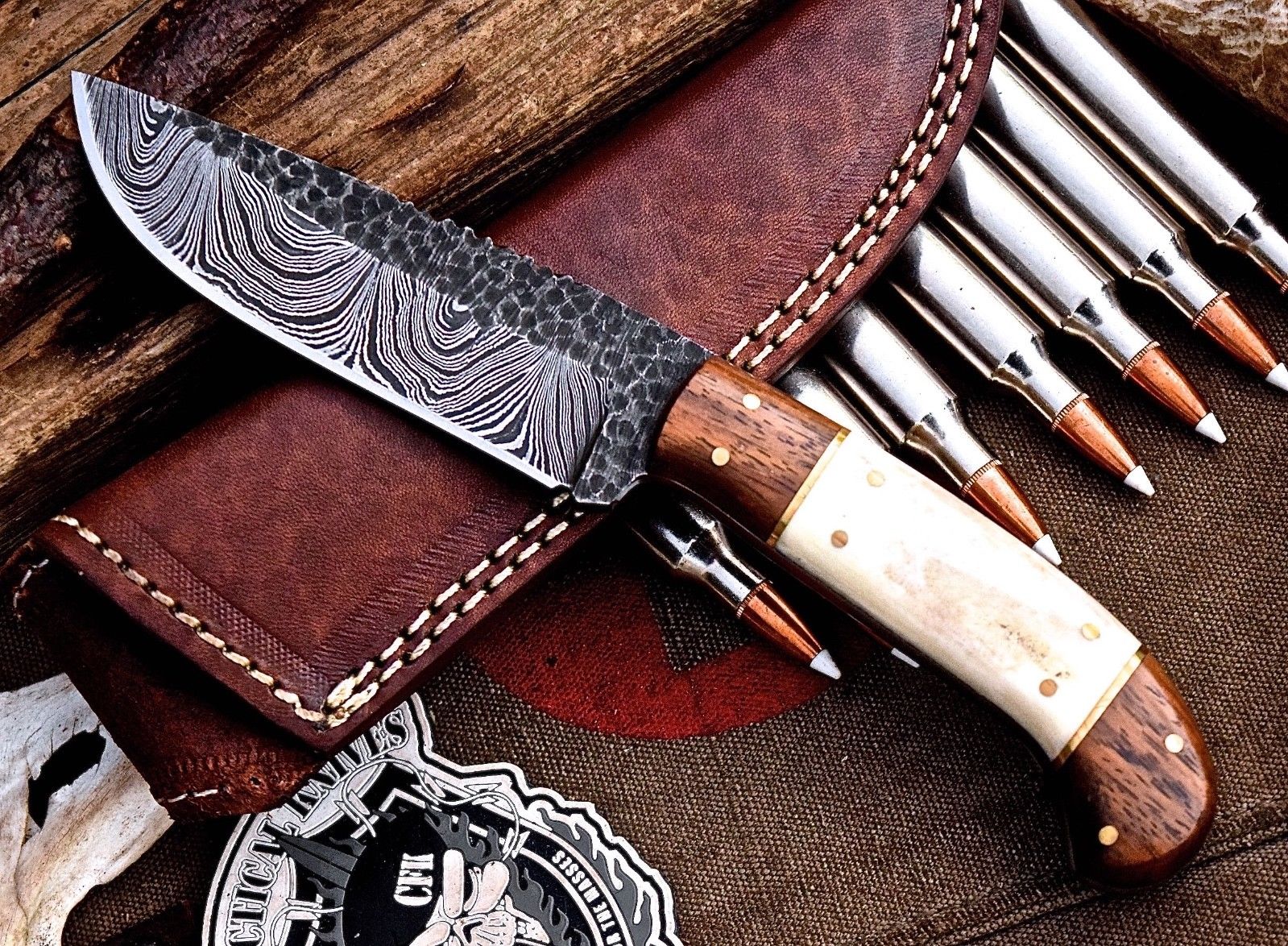 Handcrafted Custom Hunting Knife with Damascus Steel Blade