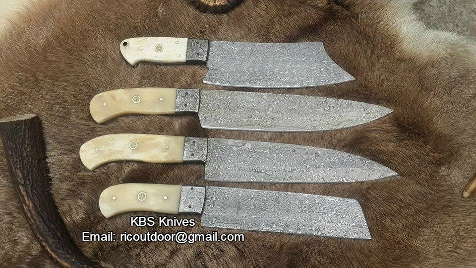 Hand Made Damascus Kitchen Knives Set