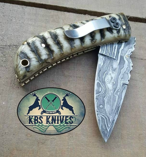 Custom Handmade Damascus Steel EDC Folding Knife With Pocket Clip