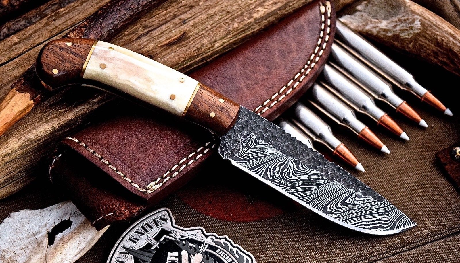 Handcrafted Custom Hunting Knife with Damascus Steel Blade