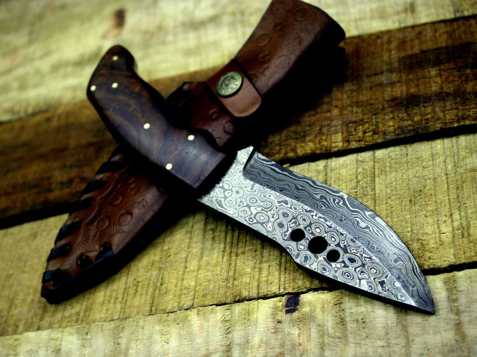 Custom Handmade Damascus Steel Raindrop Hunting/Skinning Knife