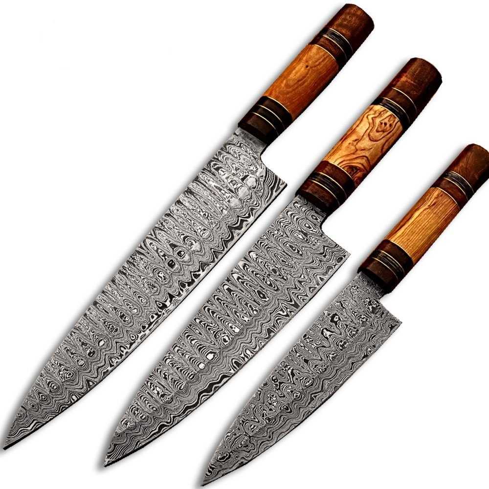 Damascus handmade chef knives set