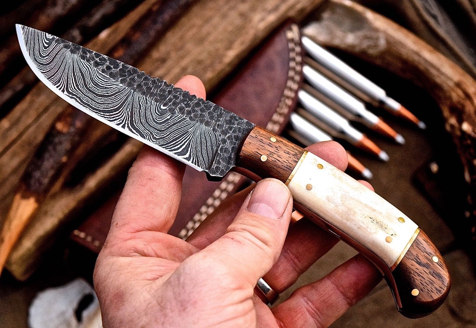 Handcrafted Custom Hunting Knife with Damascus Steel Blade