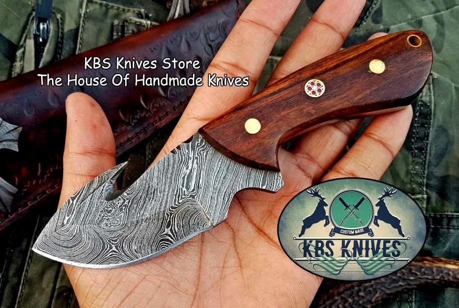Custom Handmade Damascus Steel Guthook Skinning Knife