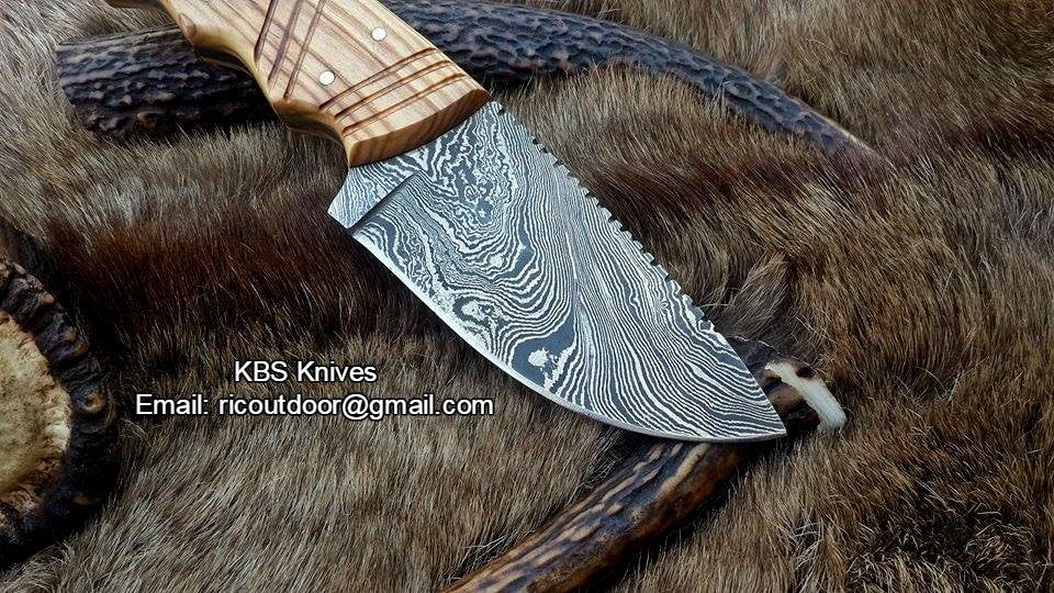 Custom Handmade Fixed-Blade Skinning Knife with Olivewood Handle