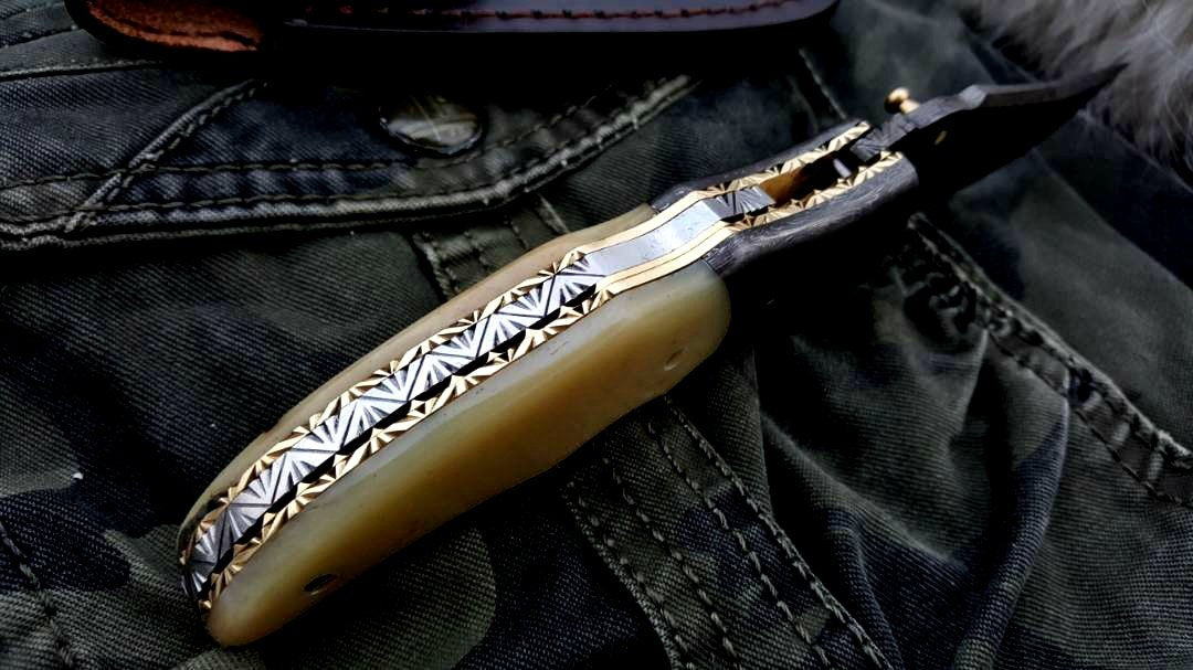 Custom Handmade Damascus Steel Folding Pocket Knife