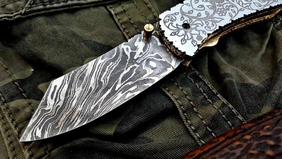 Custom Handmade Damascus Steel Folding Pocket Knife