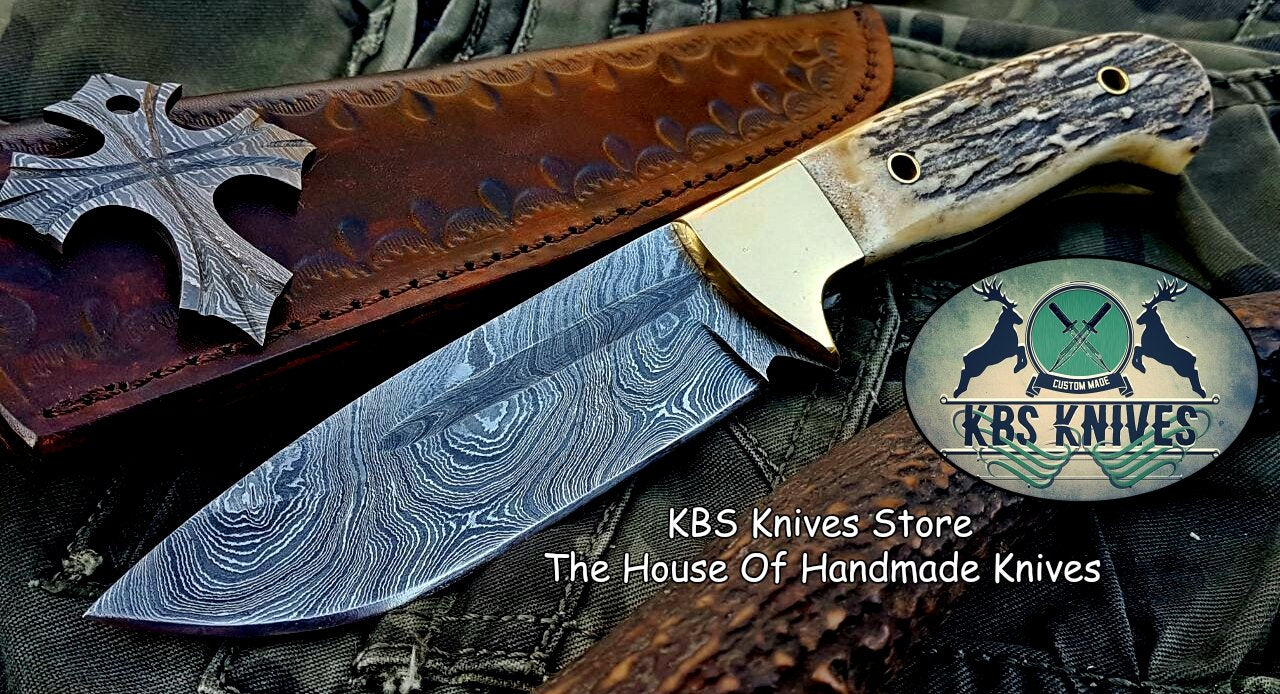 Custom Handmade Damascus Steel Hunting Skinning Camping Knife