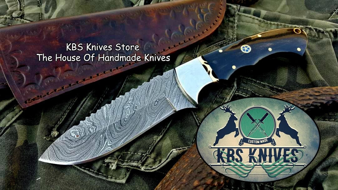 Custom Handmade Twist Damascus Steel Hunting Skinning Knife