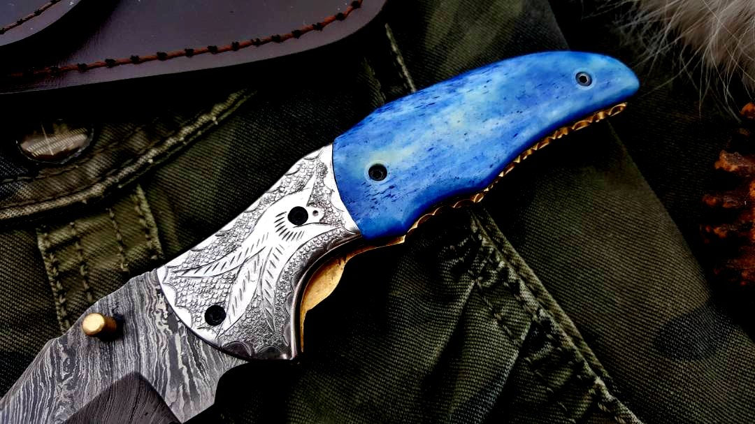 Custom Handmade Damascus Steel Folding Pocket Knife