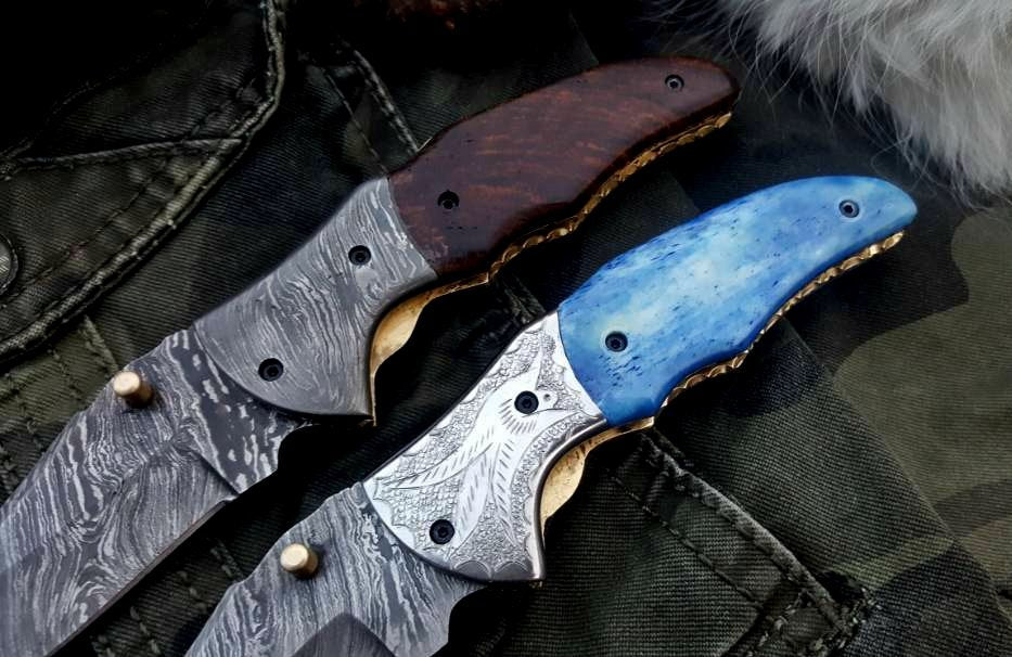 Custom Handmade Damascus Steel Folding Pocket Knives ( Deal )