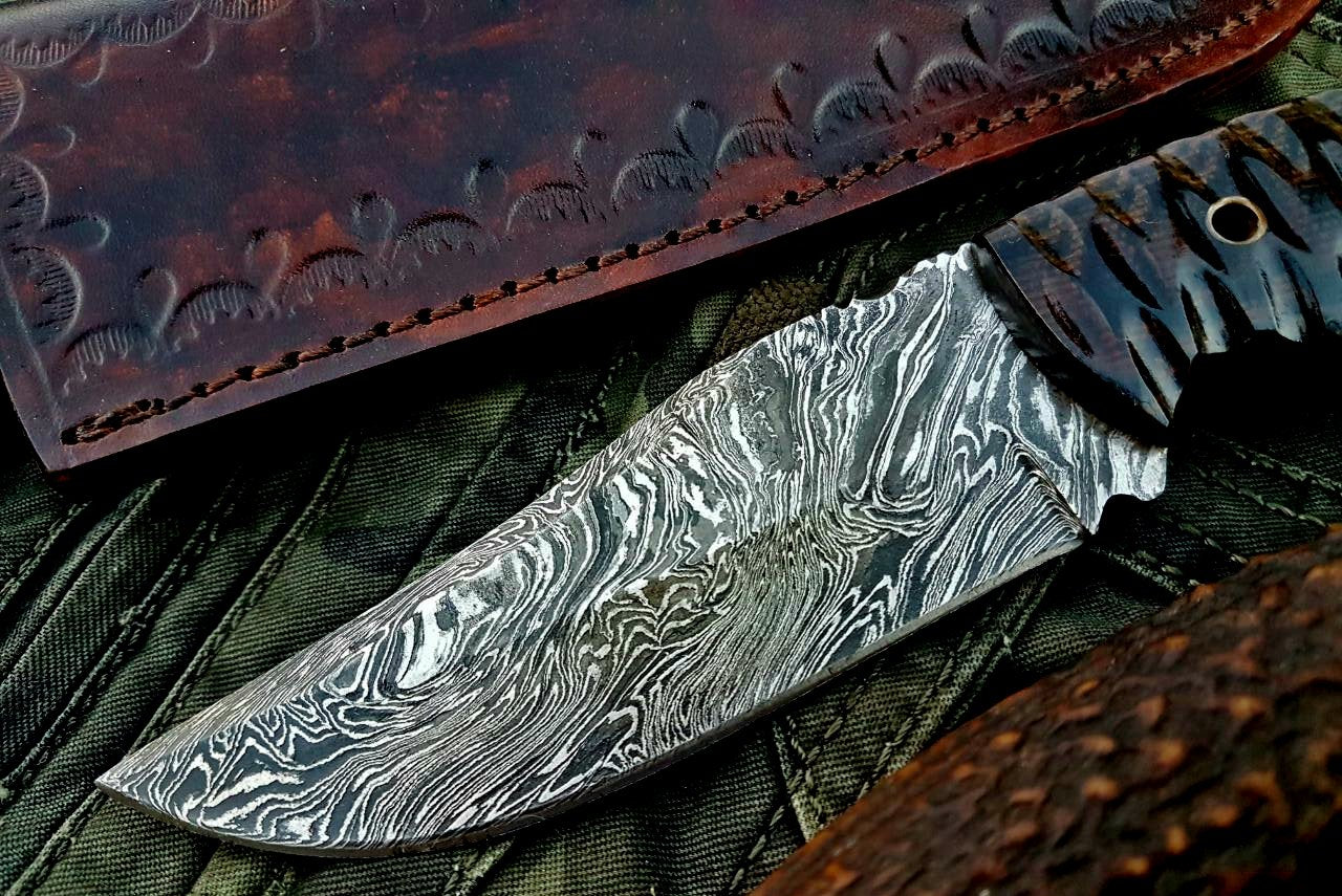 Custom Handmade Firestorm Damascus Steel Hunting Skinning Knife