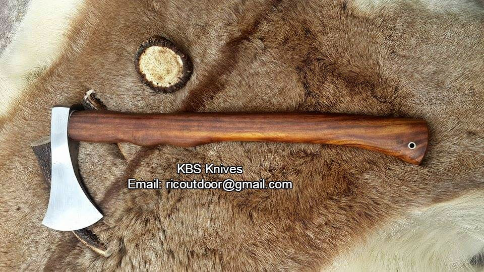 Handmade Custom Viking Axe with 1095 High Carbon Steel Blade, Rosewood Handle, and Leather Sheath - KBS Knives Store