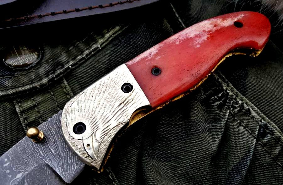 Custom Handmade Damascus Steel Folding Pocket Knife
