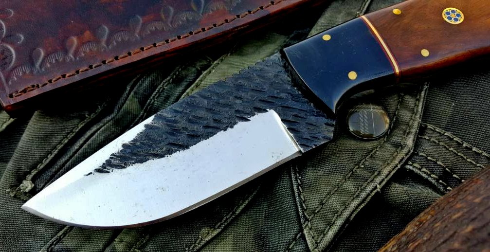 Custom Handmade 1095 Hammered Steel Skinner Knife