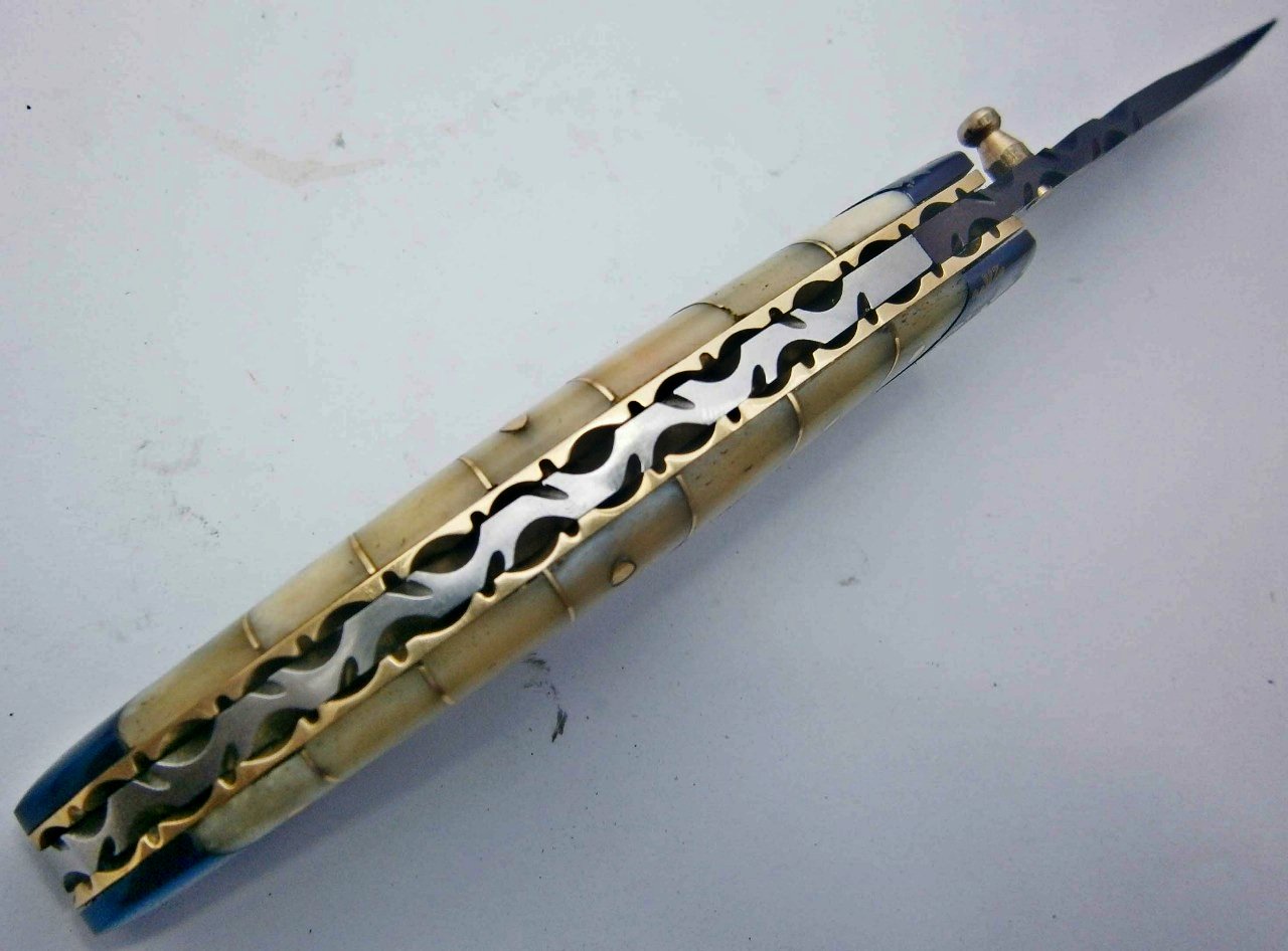 New Custom Handmade Patina-Color Damascus EDC Folding Knife