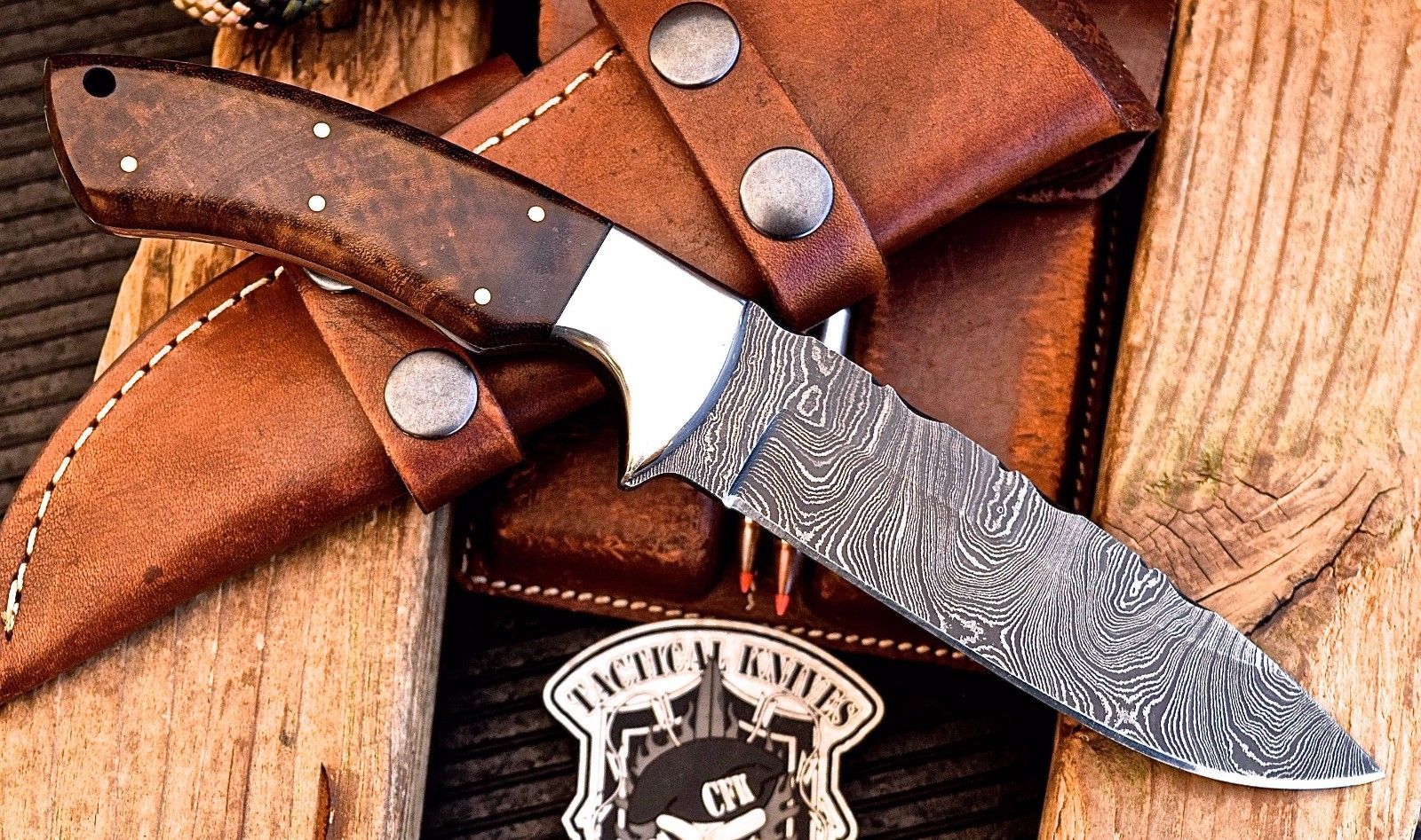 Custom Handmade Damascus Steel Hunting Knife with Rosewood Handle