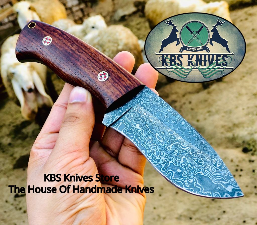 Custom Handmade Raindrop Damascus Steel Skinning Knife