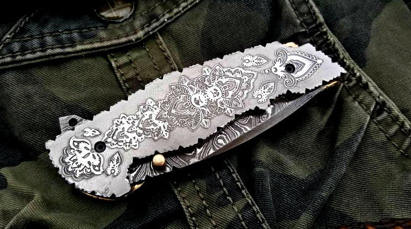 Custom Handmade Damascus Steel Folding Pocket Knife