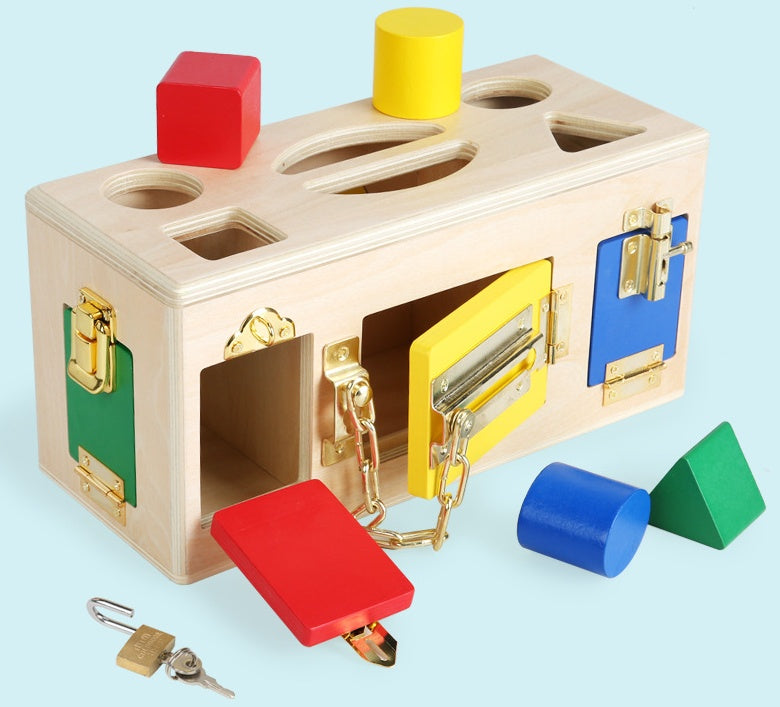 Wooden Shape Sorting Lock Box – Educational Toy for Preschool Kids