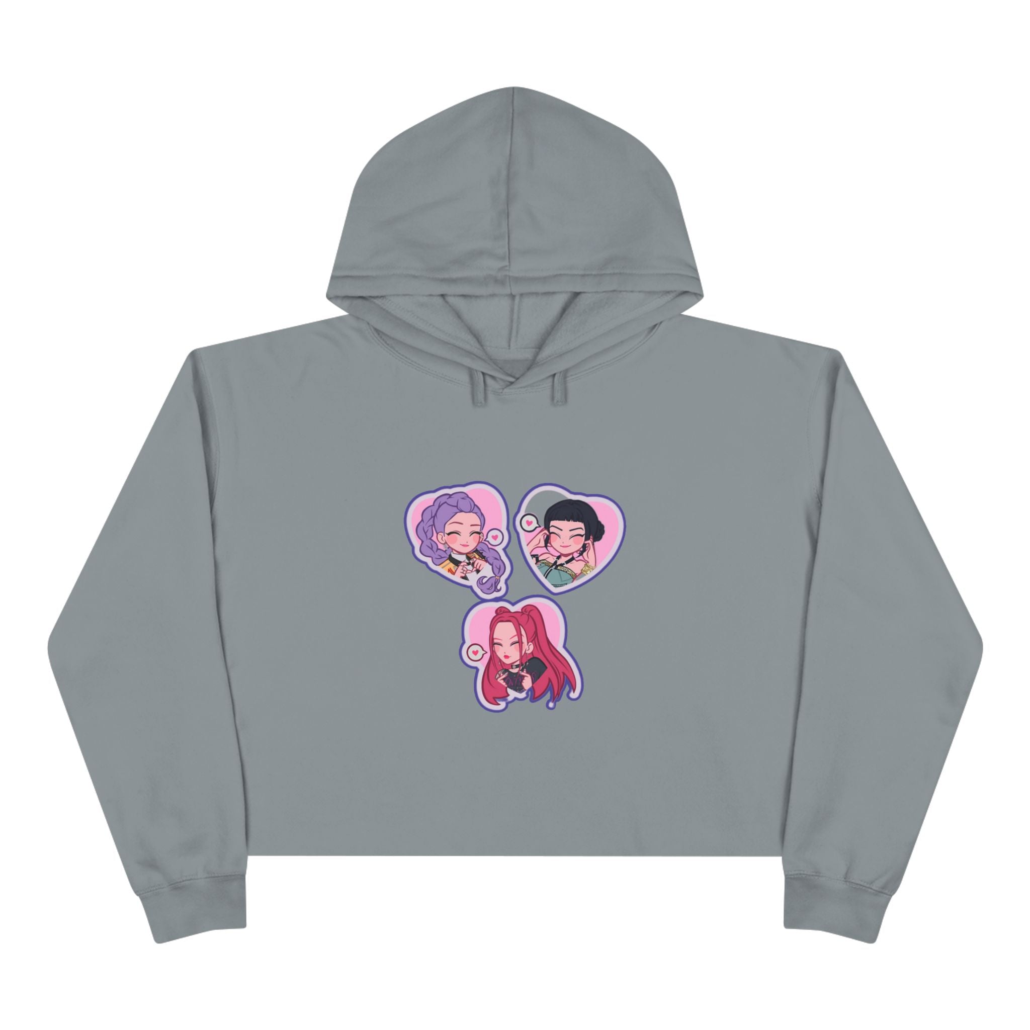 Idol style 5 Crop Hoodie with Fun Character Stickers, Perfect for Casual Wear, Anime Conventions, Gifts, & Everyday Style