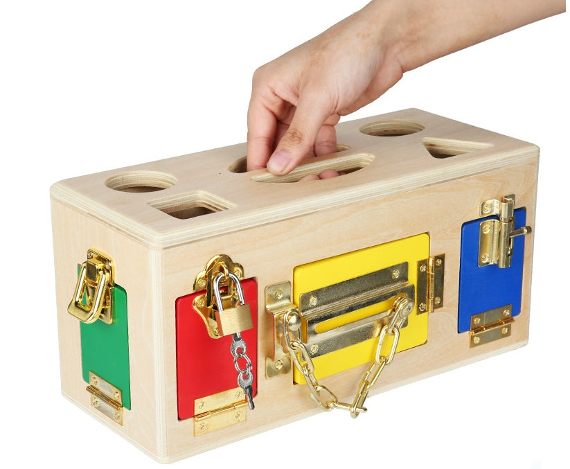 Wooden Shape Sorting Lock Box – Educational Toy for Preschool Kids