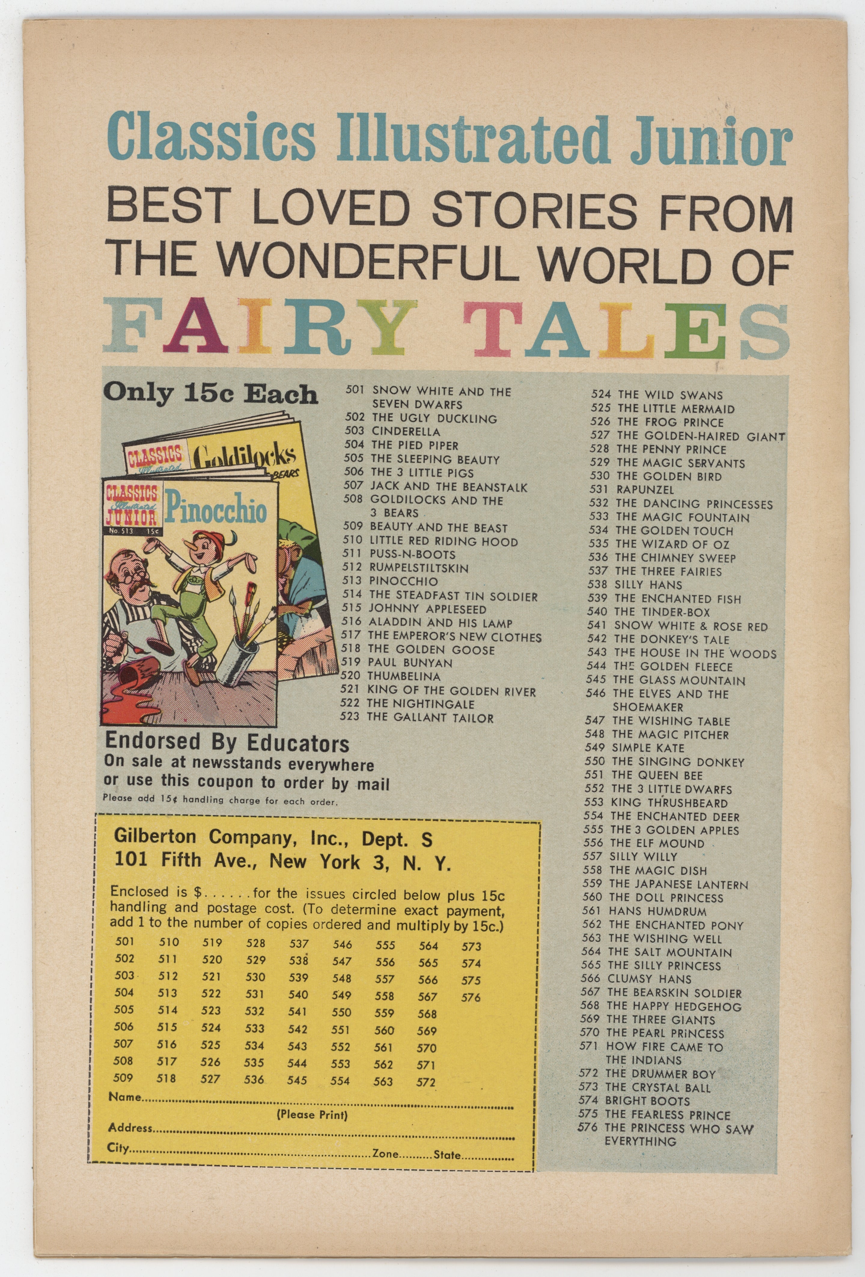 Classics Illustrated Junior 555 Gilberton 1958 FN 3 Golden Apples HRN 576