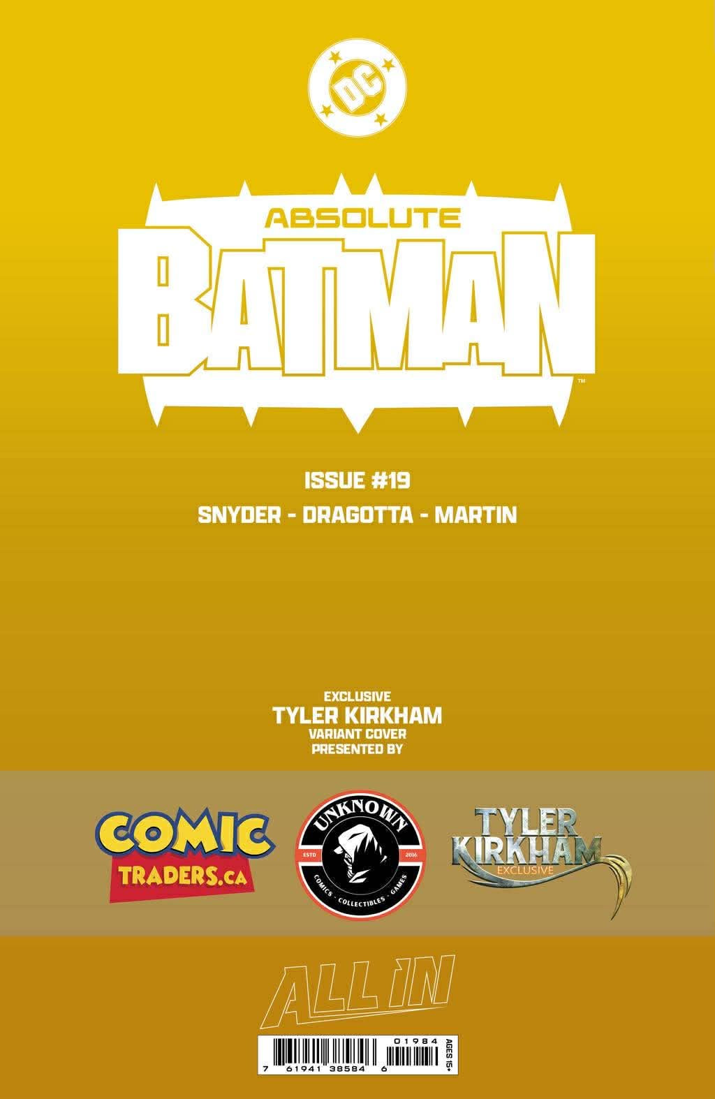 [Signed by Tyler Kirkham][GOLD FOIL] ABSOLUTE BATMAN #19 TYLER KIRKHAM SCARECROW CONVENTION EXCLUSIVE VIRGIN VAR (12/30/2026)