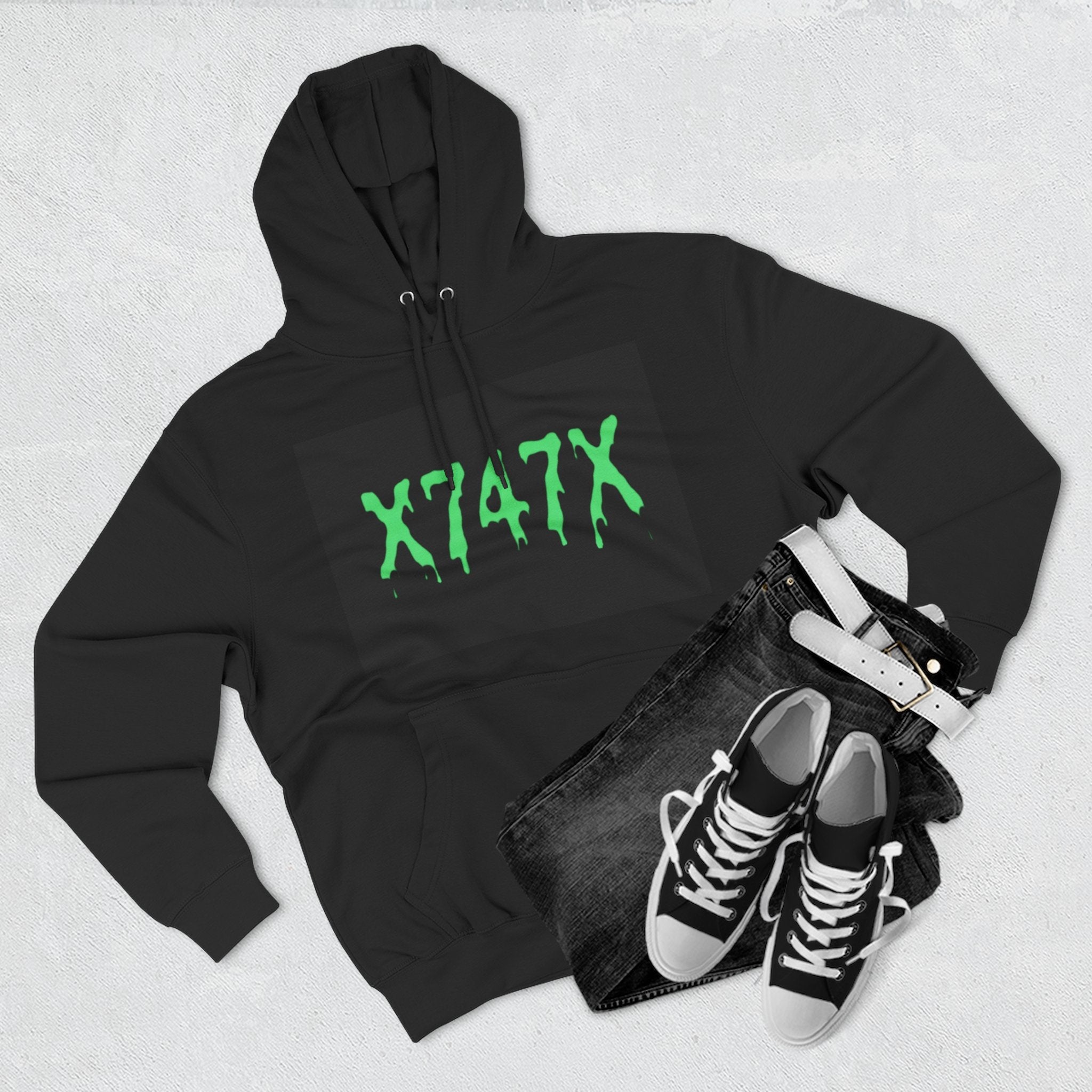 Fleece Hoodie - Neon Green X747X Skateboard Design