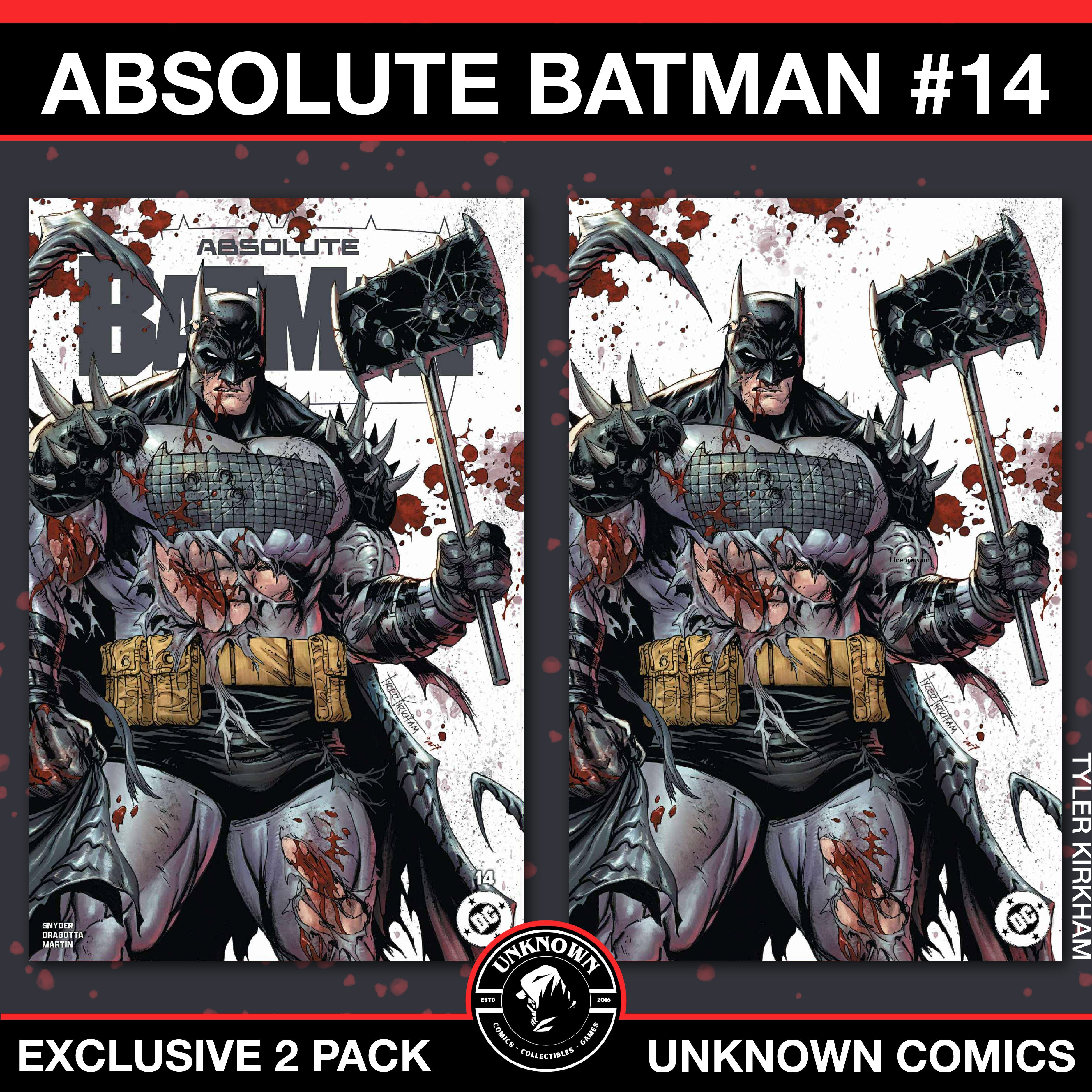 [2 PACK] ABSOLUTE BATMAN #14 TYLER KIRKHAM EXCLUSIVE BATLLE DAMAGED BATMAN VAR (11/2025)