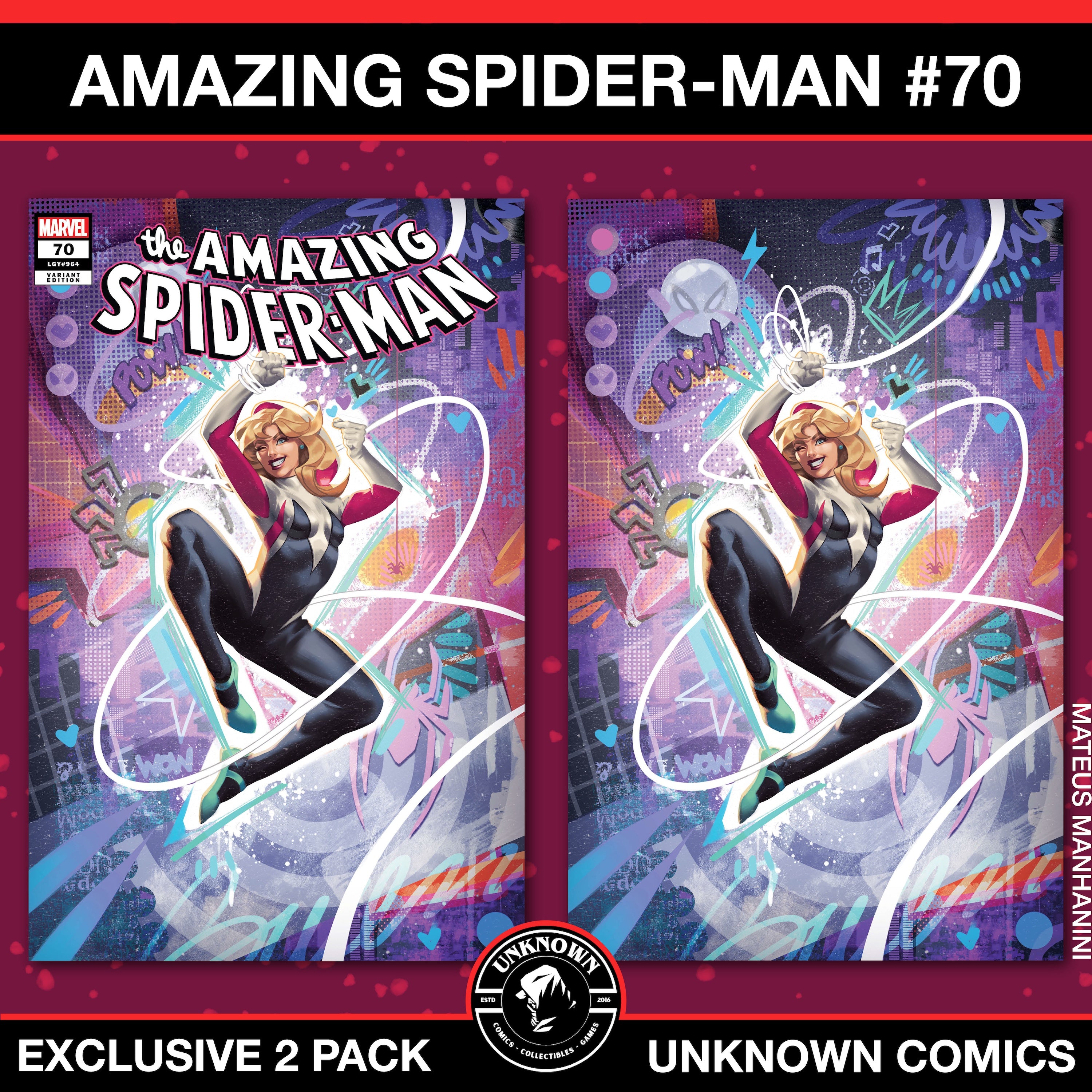 [2 PACK] Amazing Spider-Man #70 Unknown Comic Mateus Manhanini Exclusive Var (03/26/2025)