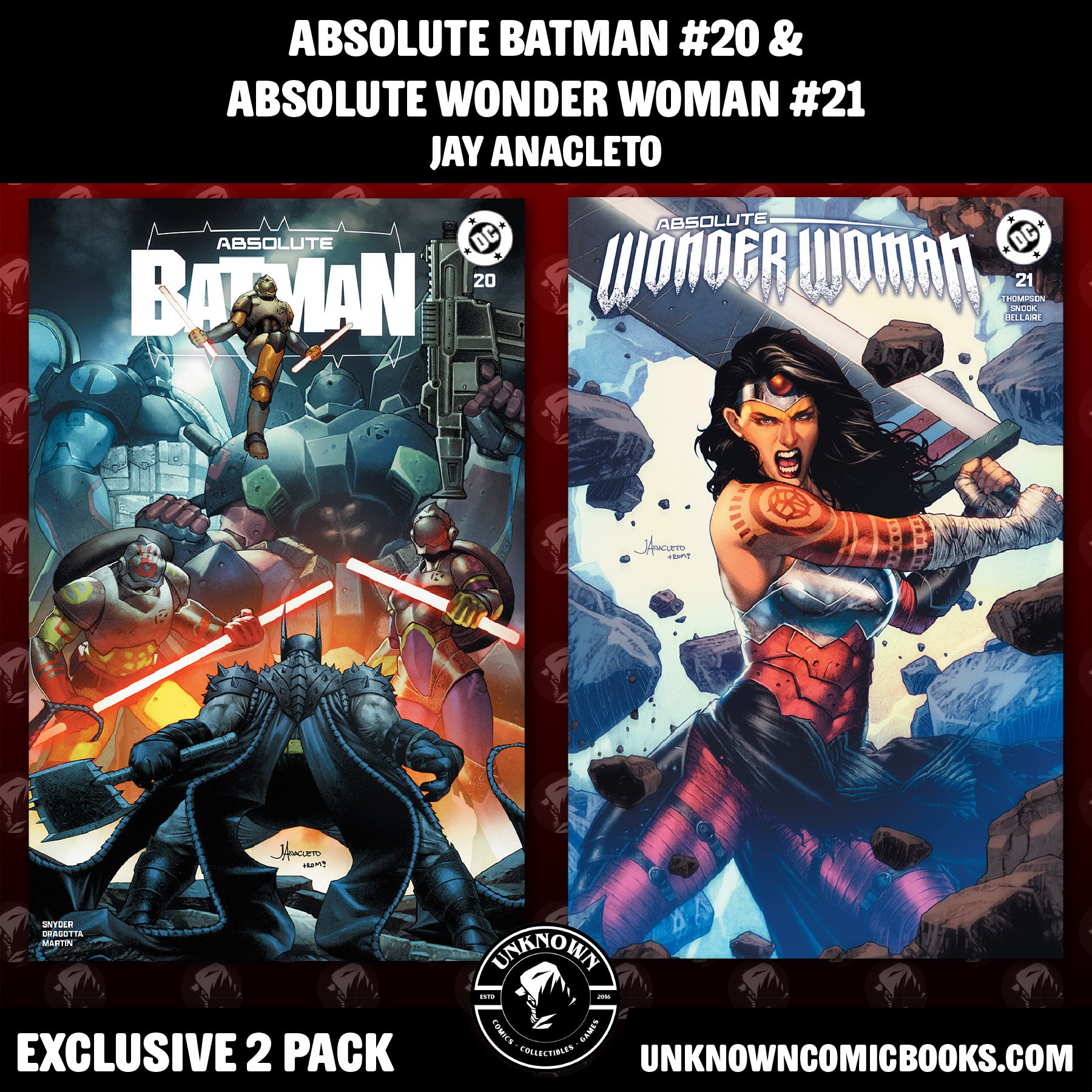 [2 PACK] ABSOLUTE BATMAN #20 EXCLUSIVE BONUS JAY ANACLETO EXCLUSIVE VAR (05/13/2026) & ABSOLUTE WONDER WOMAN #21 JAY ANACLETO EXCLUSIVE VAR (06/24/2026)