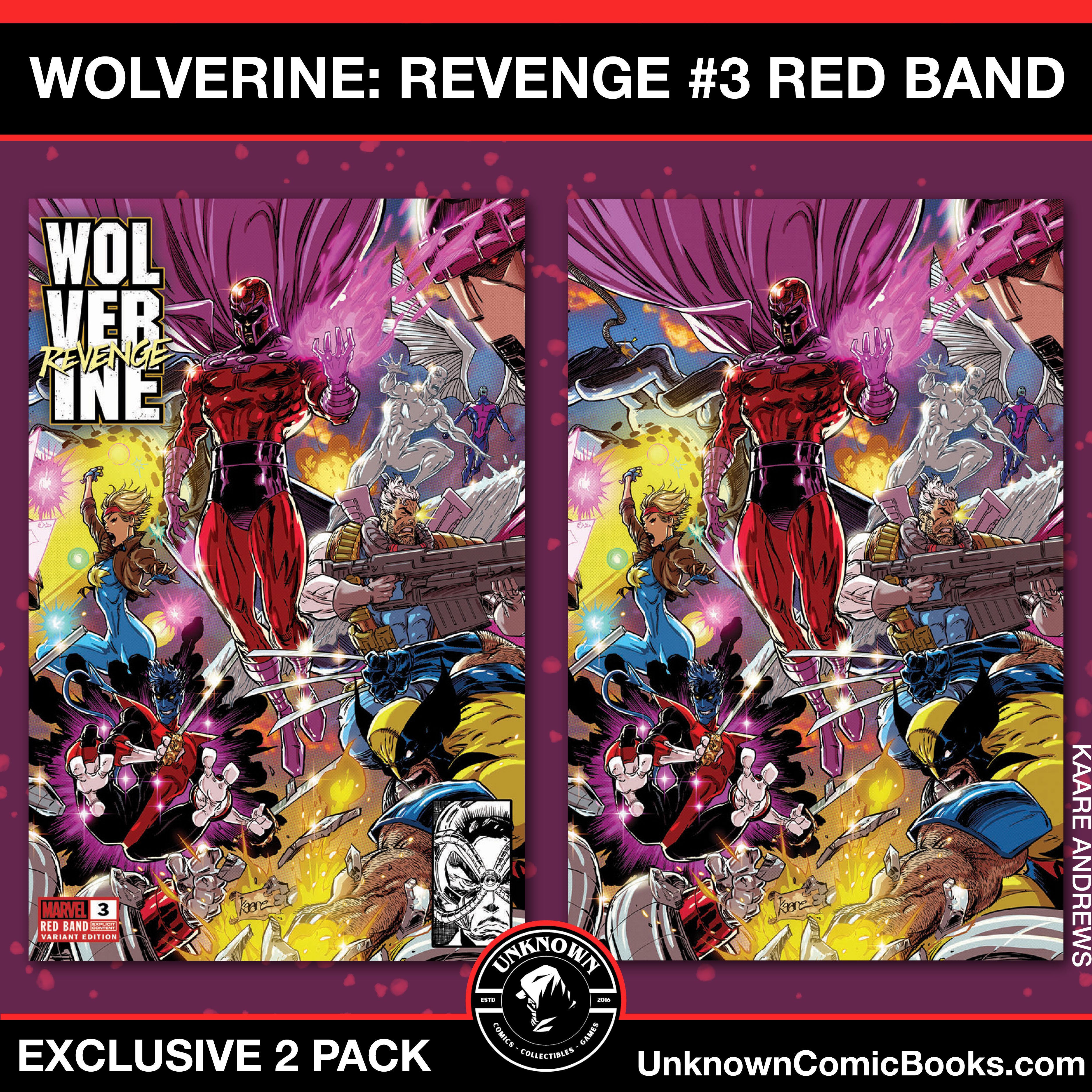 [2 PACK] WOLVERINE REVENGE #3 RED BAND UNKNOWN COMICS KAARE ANDREWS CONNECTING COVER EXCLUSIVE VAR [POLYBAGGED] EXPLICIT CONTENT (10/30/2024)