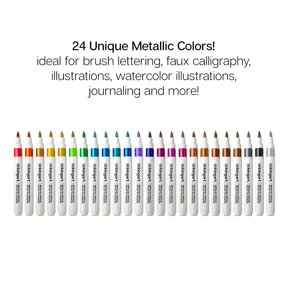 Acrylic Paint Markers, Brush Tip 24 Metallic Colors