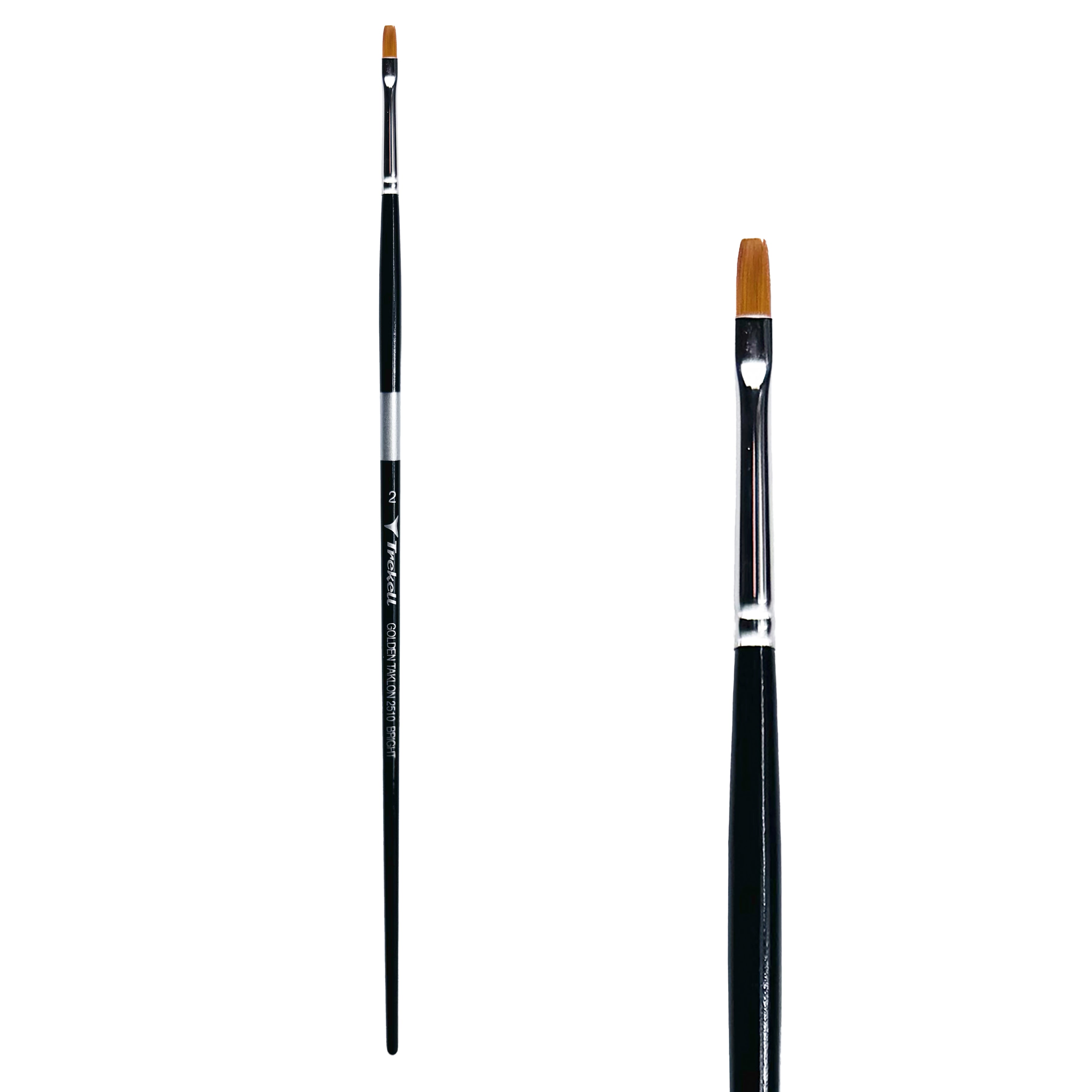 Trekell Golden Taklon Long Handle Artist Brush -  Size #2 Bright
